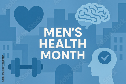 Men's health month awareness design with fitness and wellness icons