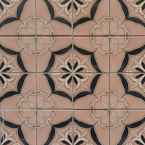 Detailed Floral Ceramic Tile Pattern in Earth Tones