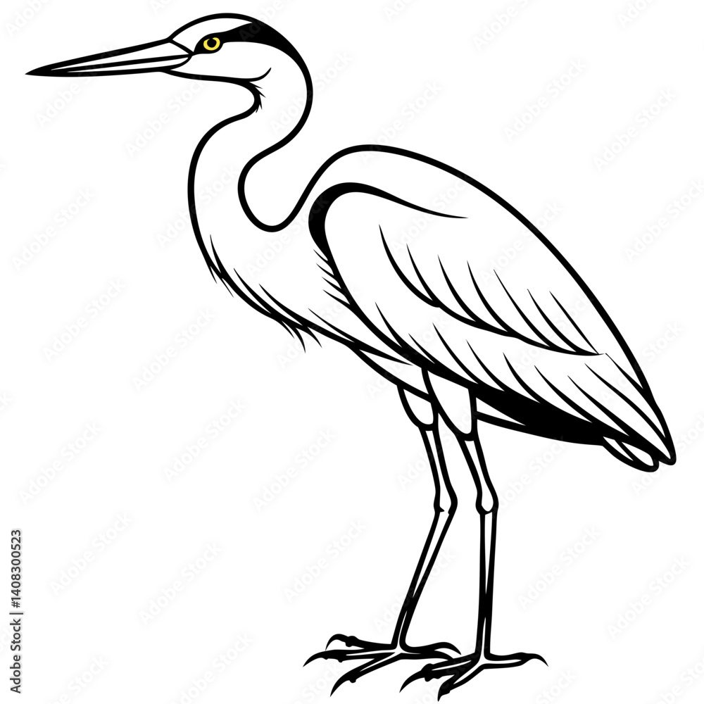 Fototapeta premium Minimal Great Blue Heron Vector Illustration on White Background