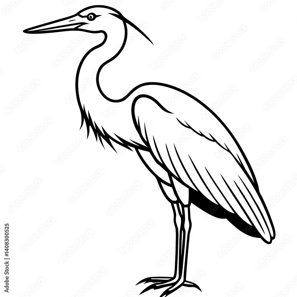 Fototapeta premium Minimal Great Blue Heron Vector Illustration on White Background