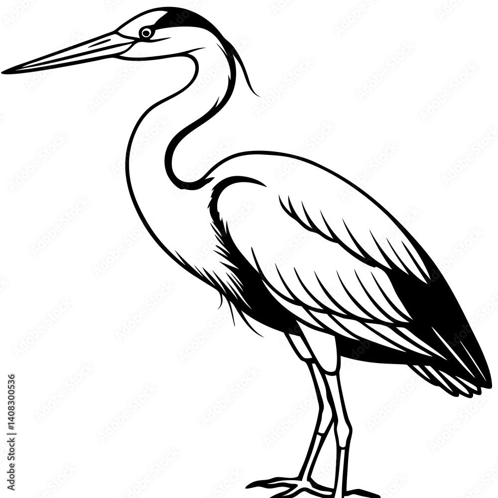 Fototapeta premium Minimal Great Blue Heron Vector Illustration on White Background