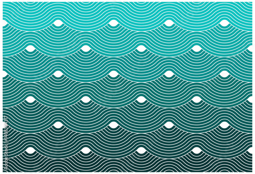 Wave pattern in gradient green. Curvy stripes motion effect. Vector illustration.