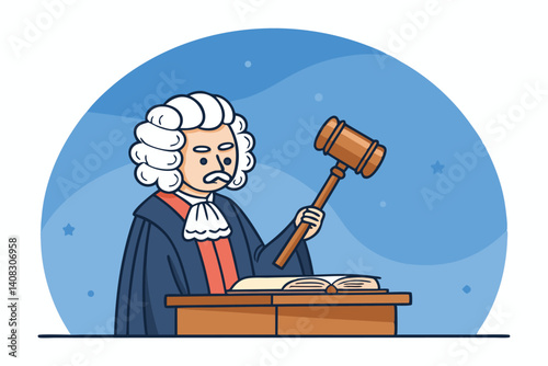 Cartoon illustration of a judge with an oversized gavel, looming over a partially visible open Constitution book.  Focus on humorous exaggeration.