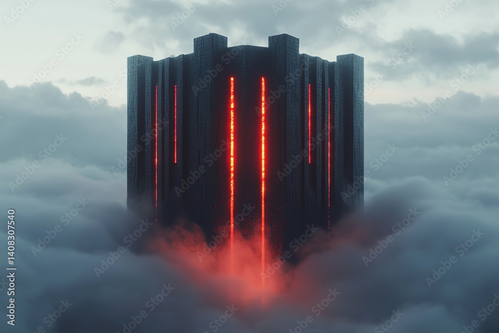 Fototapeta premium A futuristic tower emerging from the clouds.