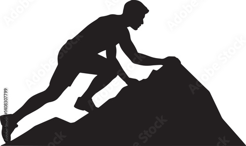 Silhouette Of A Man Climbing Mountain Achieving Success Motivation Vector Illustration