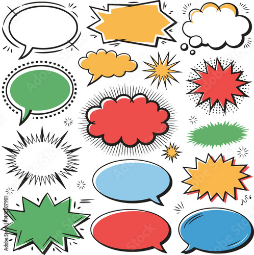 Collection of various cartoon speech bubbles vector illustration