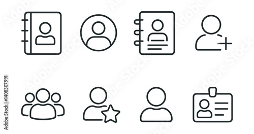 Set: contact book, user circle, add user, group, star user, ID card.