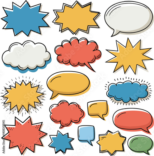 Collection of various cartoon speech bubbles vector illustration