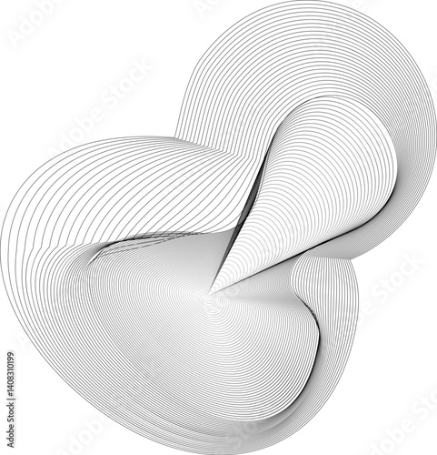 Mesh blend element with layered lines extending into a tail-like fluid formation with dynamic motion.