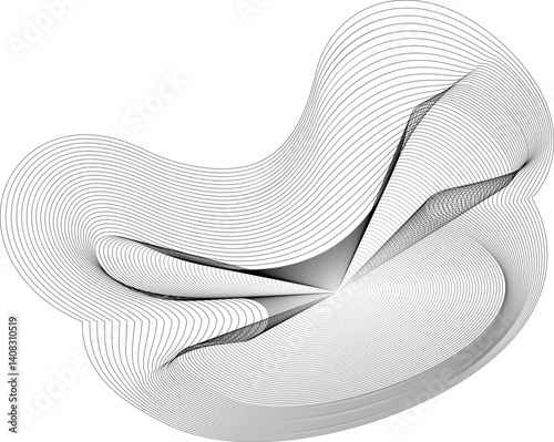Delicate fluid form built from thin mesh lines creating an intricate trace of abstract curves.
