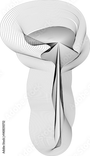 Flowing tail-like mesh pattern formed with blended curved lines in a smooth organic motion.