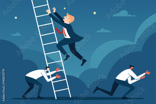 A determined individual ascends a political ladder, overcoming obstacles and competition from others.  Illustrate ambition and political maneuvering.