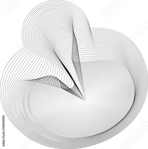 Interconnected mesh lines form a fluid structure with a tapering tail and layered melting pattern.