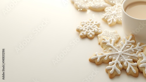 Festive snowflake cookies and a warm beverage.