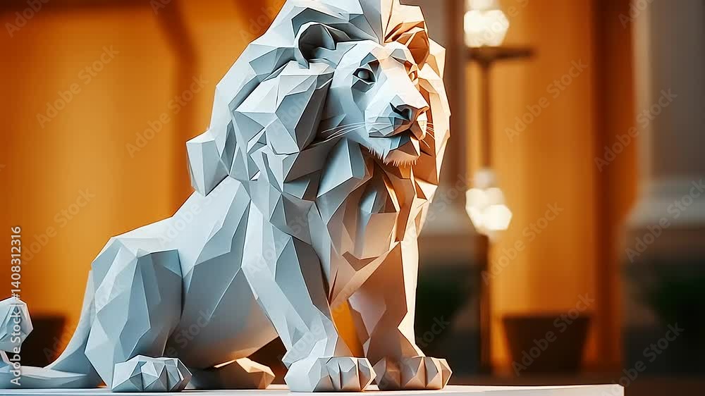 Majestic Low Poly Lion Sculpture in Grand Setting