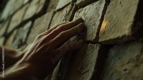Mason laying bricks for a wall in a building. Featuring craftsmanship and precision