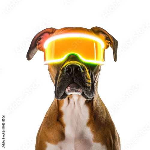 Boxer Dog with Neon Glasses - Fun and Stylish Pet Portrait