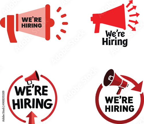 We're hiring sign and symbol vector announcement with megaphone icons illustration