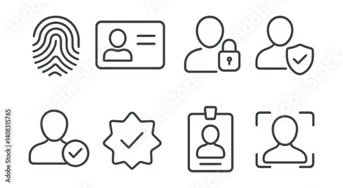 Line style icons of cybercrime: hacker laptop, digital theft, identity fraud, online scam, ransomware demand, breach alert, criminal icon, illegal activity.