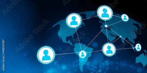 Obraz na płótnie Network connections across the world map with glowing nodes and lines in a blue background w salonie
