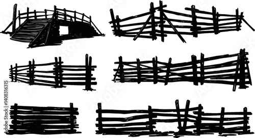 Variety of fence silhouettes featuring different designs and structures
