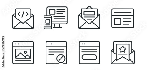 Obraz na płótnie Set of icons including email, computer, browser, certificate, envelope, photo, checkmark, message. w salonie
