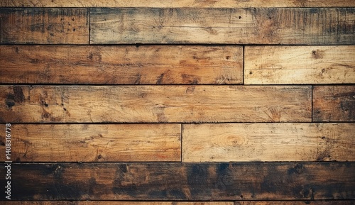 Rustic wood planks in mixed warm and dark tones with distressed grain and horizontal alignment. Ideal for vintage backgrounds, flooring textures, and rustic-themed designs