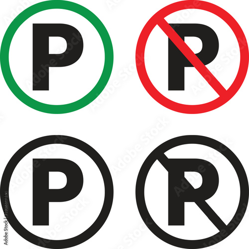 Parking and No Parking Signs Traffic Regulations and Road Safety Vector Icon Illustration 