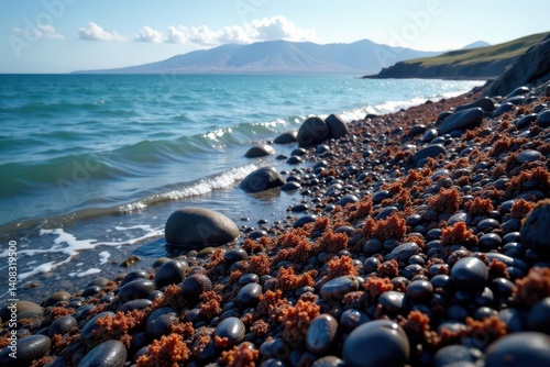 Dense mussel bed clinging to rocks, Ensenada Bay, Ushuaia, water, beach, benthic