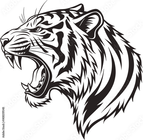 Wallpaper Mural Roaring Tiger Head Tattoo-Inspired Line Art in Black and White

 Torontodigital.ca