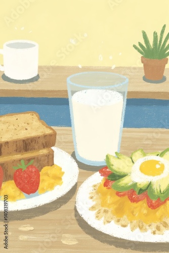 Wholesome Breakfast with Egg, Avocado, and Toast