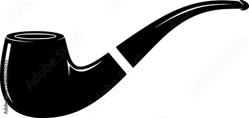 Black and white silhouette of a classic smoking pipe illustration, iconic and vintage design.
