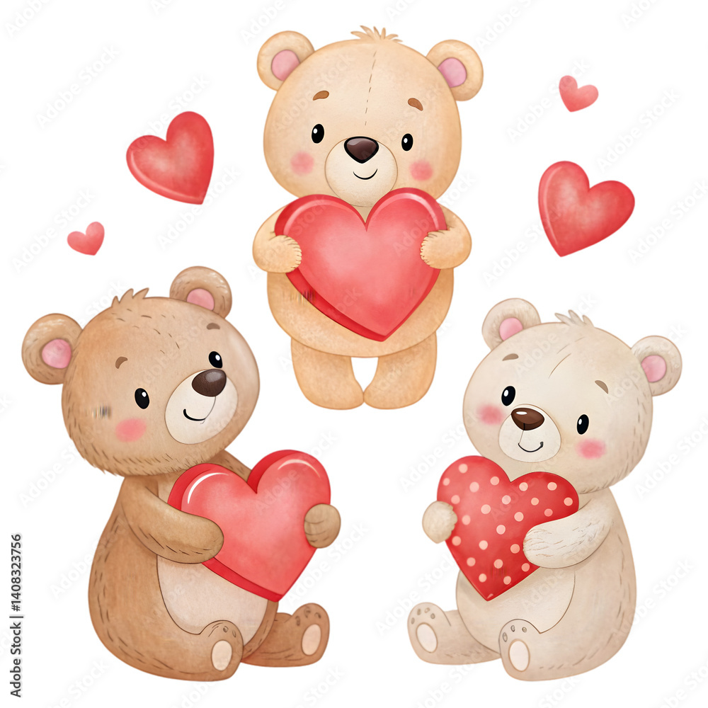 Cute Teddy Bears with Hearts - Valentine's Day Clipart isolated on transparent background Cute Teddy Bears with Hearts - Valentine's Day Clipart isolated on transparent background