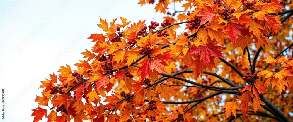 Autumnal sycamore branches laden with seeds and vibrant leaves, close-up, brown, twig Autumnal sycamore branches laden with seeds and vibrant leaves, close-up, brown, twig
