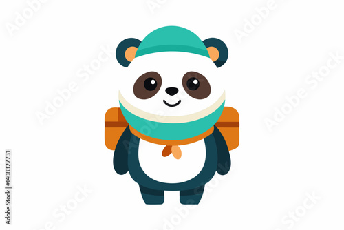 cute cartoon panda adventurer illustration white