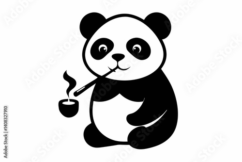 panda bear with bamboo