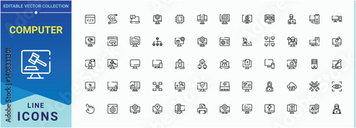 Computer icon set in linear style. Contain linear symbols tablet, electronic, equipment, device and more. Minimal linear icons. Device line icon set. Vector illustration.