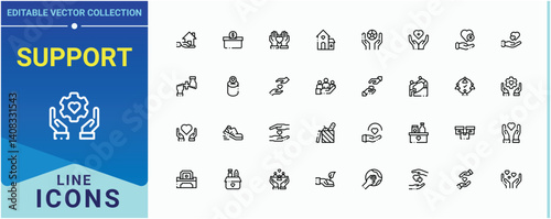 Support modern icon. Contains such icons as community, help, donation, unity, care and more. Charity icon set. Sign and Symbol. Vector illustration. Pixel perfect.