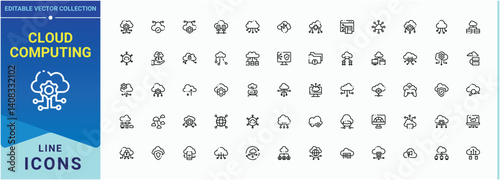 Cloud Computing icon. Contains such icons as computing, technology, internet, networking, cloud, computer and more. Thin UI icons. Compute related icon set. Editable stroke collections.