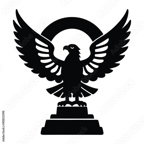 a American eagle statue with sun setting angel wings isolated on white.
