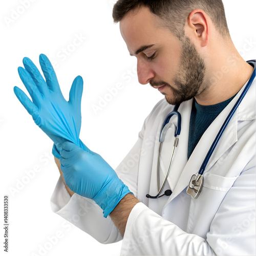 Doctor Putting on Gloves isolated on transparent background