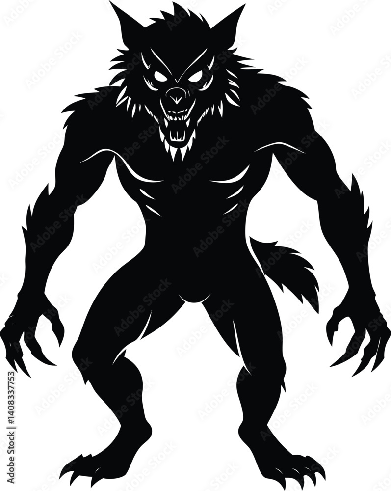 Obraz premium Silhouette Illustration of a Werewolf With Fierce Expression and Sharp Claws