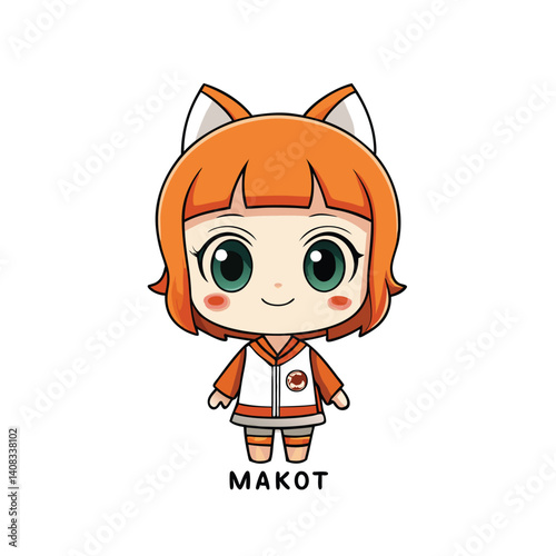 Cute anime girl character with orange hair and fox ears