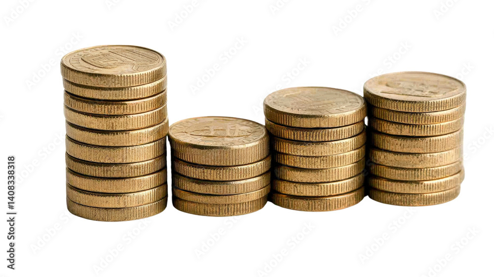 Stacks of coins depicting financial growth on a white isolated background. Stacks of coins depicting financial growth on a white isolated background.