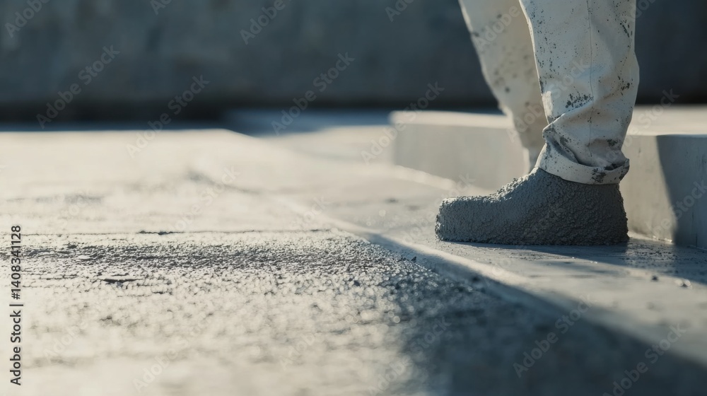 Concrete worker pouring cement into a mold for a sidewalk. Featuring precision and technique Concrete worker pouring cement into a mold for a sidewalk. Featuring precision and technique