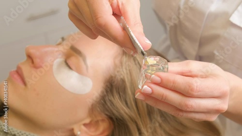 Wallpaper Mural Eyelash dyeing procedure in a beauty salon. Close-up of a model's eye, the process of dyeing eyelashes Torontodigital.ca