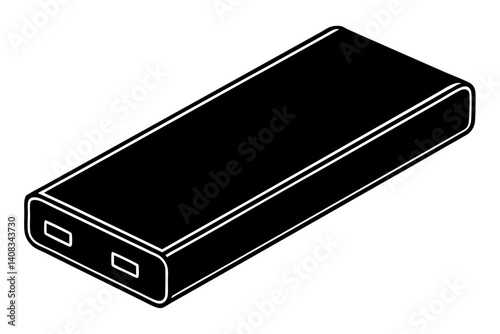 Black rectangular power bank silhouette vector