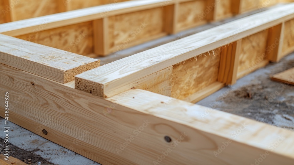 Carpenter assembling a wooden frame at a construction site. Featuring focus and craftsmanship