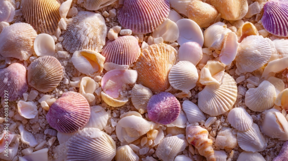Colorful seashells scattered on sand, representing summer, vacation, and the oceans beauty. Perfect for travel blogs, coastal decor, and beach-themed designs. Colorful seashells scattered on sand, representing summer, vacation, and the oceans beauty. Perfect for travel blogs, coastal decor, and beach-themed designs.