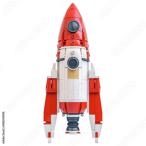 Red toy rocket isolated on white